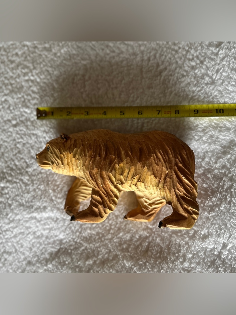 Hand Carved Wood Bear Figurine | Grizzly Bear Sculpture Folk Art Cabin Decor - Picture 7 of 8